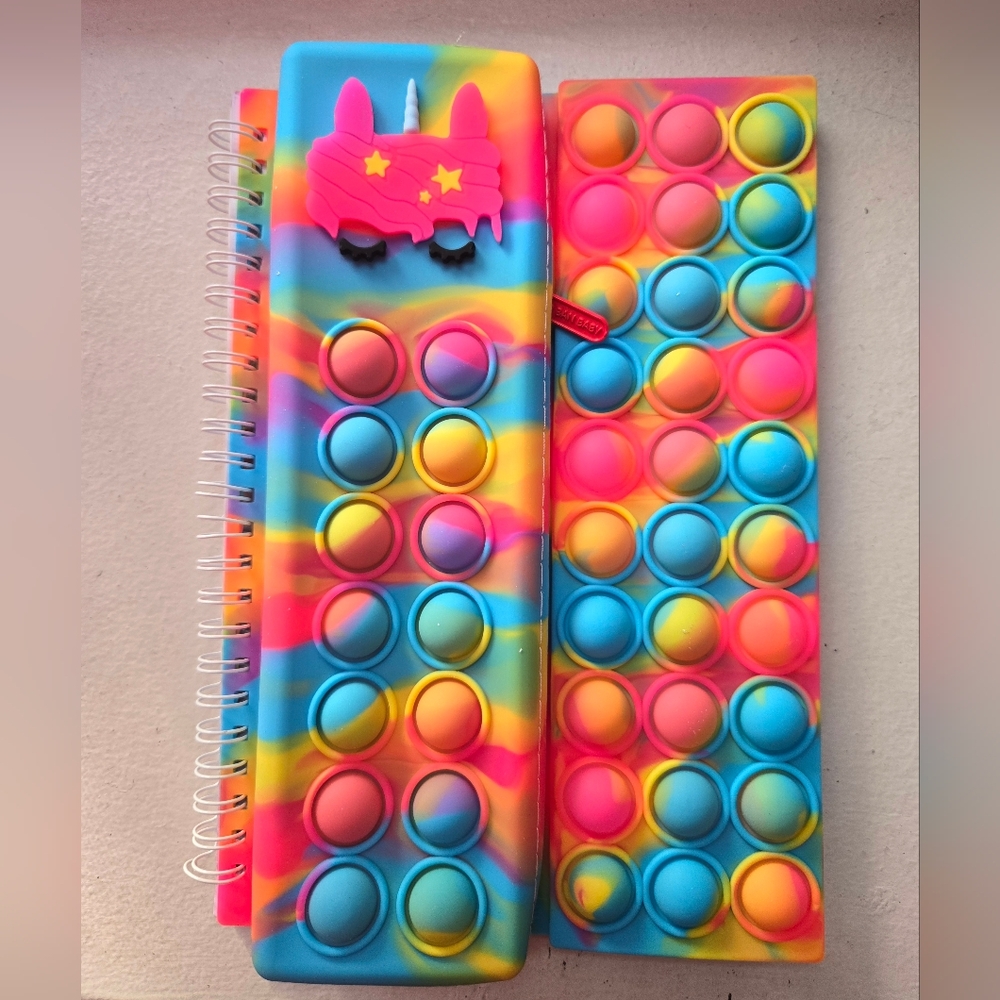 Pop It Fidget Notebook with Matching Zipper Pencil Case Tie Dye Set